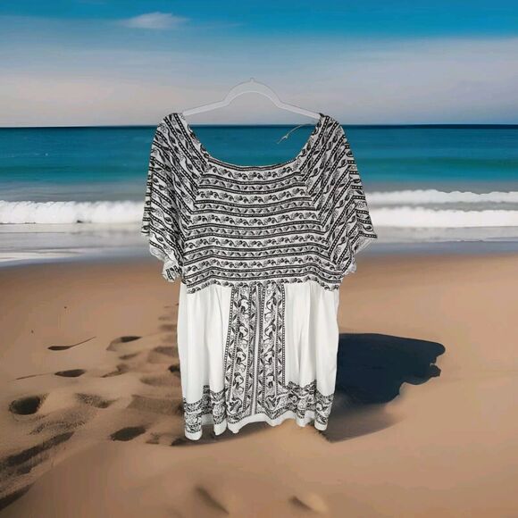 Chelsea Studio Dress Size 1X Mini Black/White Floral Cotton Beaded - Picture 9 of 10